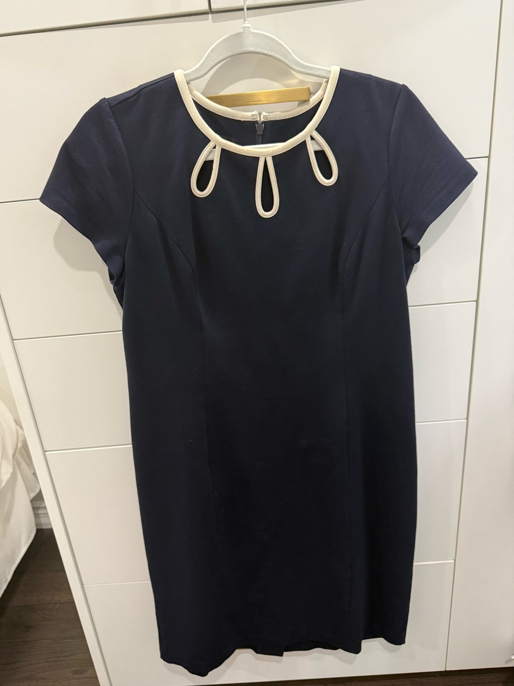 Women's Talbots Navy Short Sleeve Dress with Cream Trim, size 8